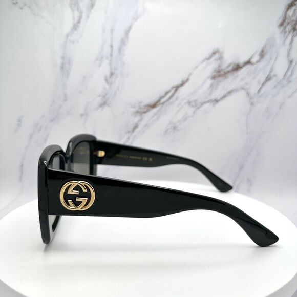 New GUCCI Sunglasses Black Square Acetate Gold GG Metal Logo Oversized - Picture 5 of 16